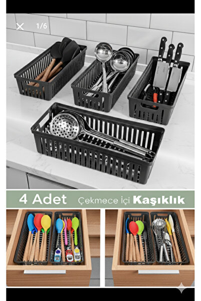 Fast Story 4'Lü Antrasit Kaşıklık Düzenleyici Çekmece içi Organizer Mutfak Düzenleyici