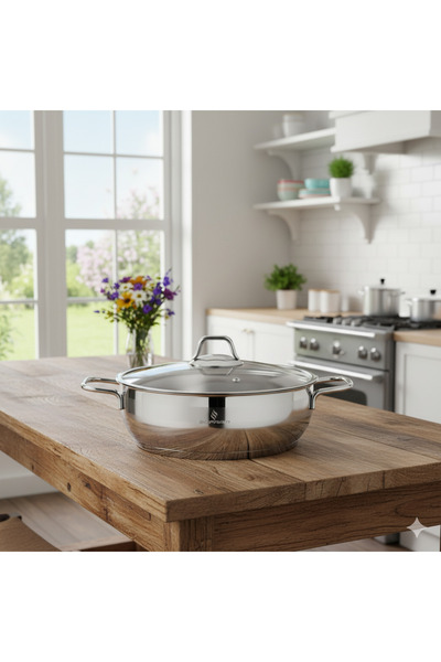 Sofram Turkish Soft Steel Low Cooking Pot with Glass Lid, 6.75 Liter Size, 30 cm