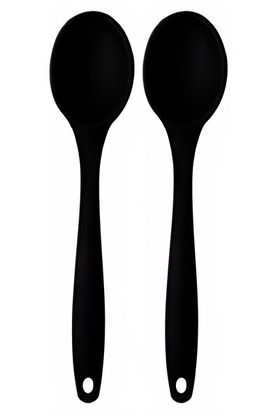 Kitchen Design Lab Büyük Boy Yanmaz Yapışmaz Siyah Silikon Kaşık 2 Adet