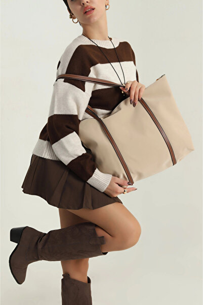 LOVELYSTORE حقيبة تسوق كبيرة الحجم بمقبض مزدوج من قماش المظلة، حقيبة كتف للأم...