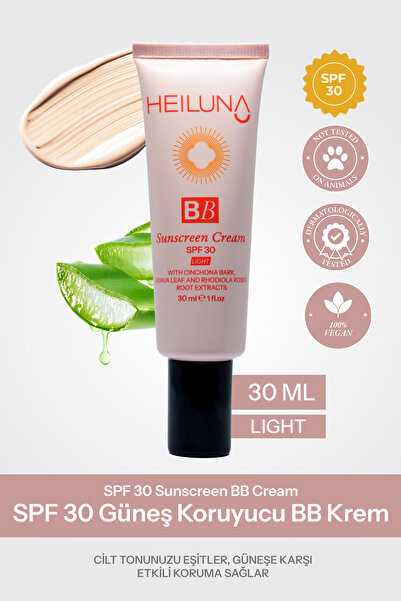 Heiluna SPF 30 BB Krem 30 ml Light, Niacinamide & Aloe Vera ile Aydınlatıcı, Nemlendirici ve Güneş Koruma