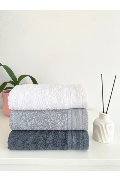 towboo مناشف يد ووجه قطنية صديقة للبيئة، 3 قطع، 50×80 سم (رمادي غامق، رمادي ف...