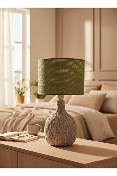 Otti Otte LightLeaves Haki Yeşil Hasır Başlıklı Modern Masa Lambası Abajur