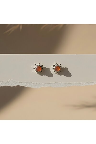 Miya Amara Güneş Taşlı Çivisi 925 Ayar Gümüş Küpe