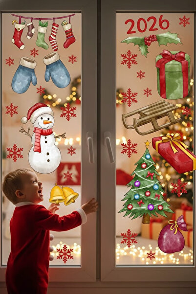 Kt Grup Yeni Yıl Hoşgeldin 2026 Merry Christmas Figürleri Cam Duvar Kapı Stic...