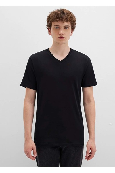 Mavi 061748 Stretch V-Neck Basic T-Shirt Men's T-Shirt Black