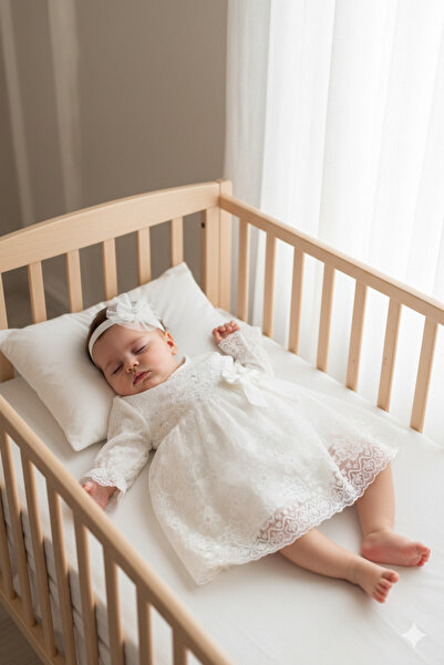 Miniday Baby Kız Bebek Mevlütlük Elbise Bandanalı Dantelli