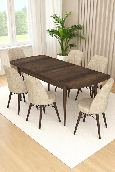 Kaktüs Avm 6 Kişilik Masa Sandalye Takımı Açılır Mutfak Masası Takımı Yemek M...