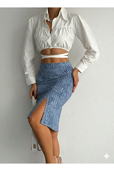 MaxiMor Fusta midi din țesătură licra creion pentru femei, cu talie elastică în față