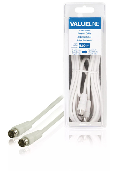 VALUELINE Cablu antena F tata fara filetare - F tata fara filetare alb 5m