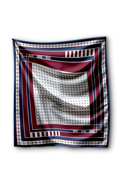 pistore Bordo Gri Puantiyeli Bandana Fular - Bordo Lacivert Çizgili