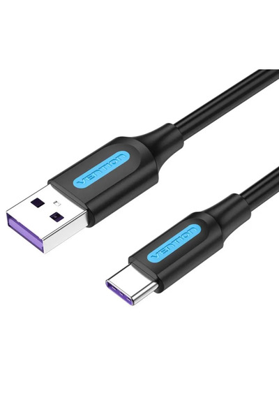 Vention Cablu USB 2.0 USB A - USB C 3m 5A dublu ecranat negru 480Mbps CORBI
