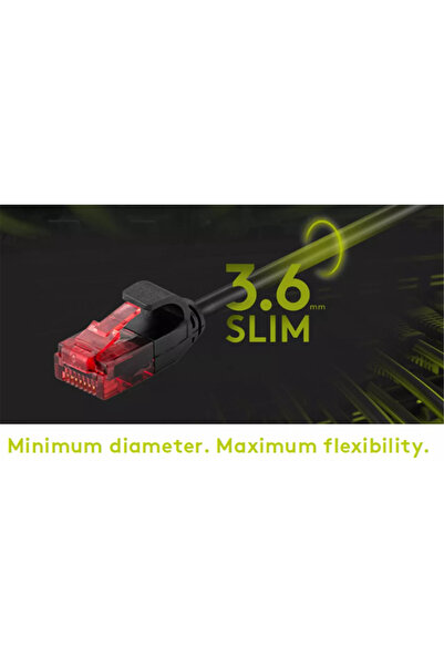 goobay Slim cable 3.6mm patchcord Cat6 UTP 2m black 250MHz RJ45 copper