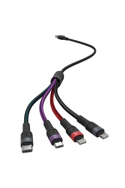 V-TAC Cablu 4in1 USB TYPE C MICRO USB LIGHTNING - USB 2.4A 1.2m SKU-7748