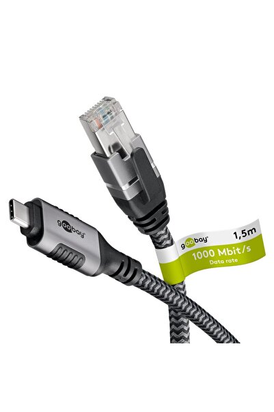 goobay Ethernet LAN cable USB-C 3.1 to RJ45 1.5m Cat6 compatible also for Apple Thunderbolt 3 black 70
