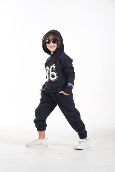 Canlook Printed 86 Hooded Fleece-Lined 3 Ip Lower Upper Children's Tracksuit Set