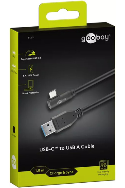 goobay USB TYPE C male to USB A 3.0 male cable 90 degree angle 1m 15W 5Gbps
