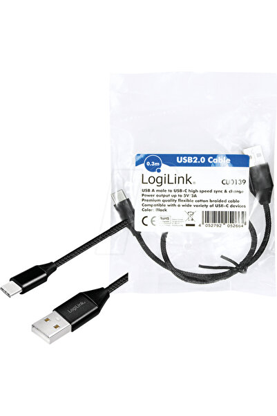 LogiLink Cablu USB 2.0 A - USB type C 0.3m negru CU0139