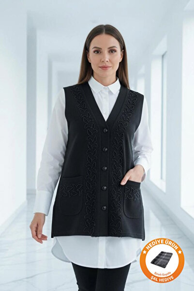 larocci Floya Knitted Vest Black + Shawl Gift