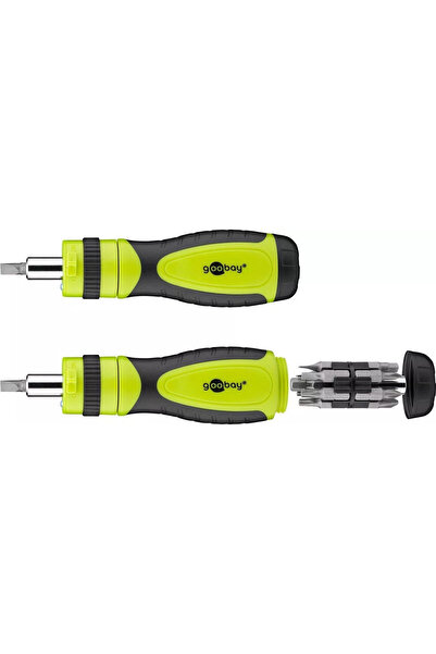 goobay Ratchet screwdriver set 12 bits CrV 3x flat heads 4mm 5mm 6mm 4x Phillips PH0 PH1 PH2 PH3 3x Tor