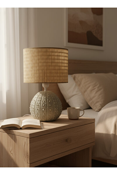 Otti Otte GrayUrchin Bambu Hasır Başlıklı Modern Masa Lambası Abajur