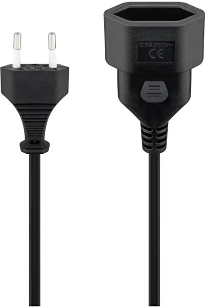 goobay Euro extension cord Type C CEE 7/16 female-male 2m black 2x0.75 mm 64616
