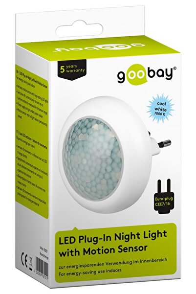 goobay LED night light 1W cool white 6400K with PIR motion detector 5m 230V white 96501