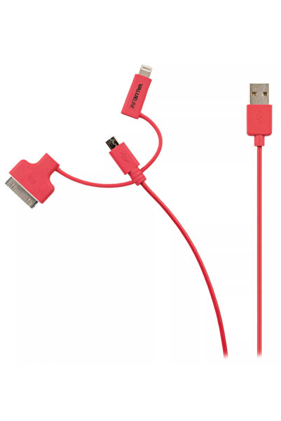 VALUELINE Red USB 2.0 - micro USB power and sync cable + lightning adapter + Apple Dock 30pin 1m c