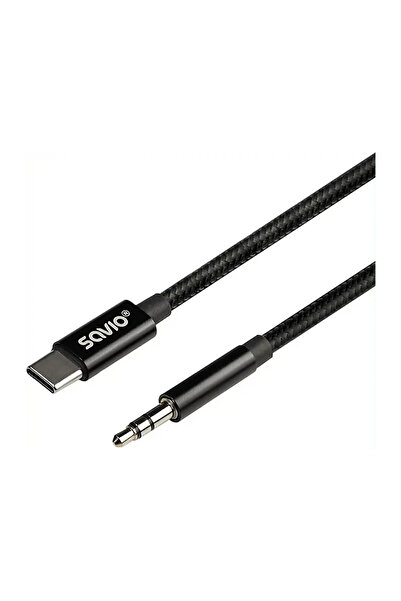Savio Cablu USB C tata la Jack 3.5 mm tata 1m negru textil CL-187
