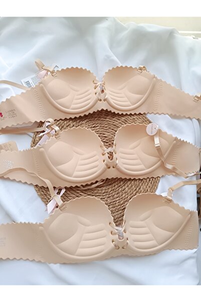 nura Nurah Lazer Cut Lace Detailed Padded Bra 1 Piece (Skin Color)
