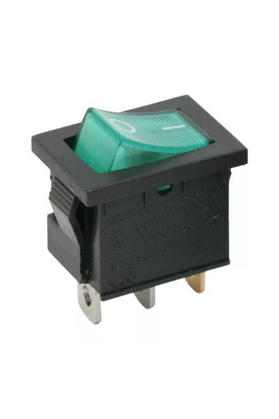 OEM Interupator basculant 1 circuit 3 pini 6.5A 250V OFF-ON verde cu retinere
