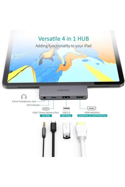 CHOETECH HUB USB tip C - 1x HDMI + 1x USB 2.0 + USB tip C PD 60W + 1x Jack 3.5 mm HUB-M13