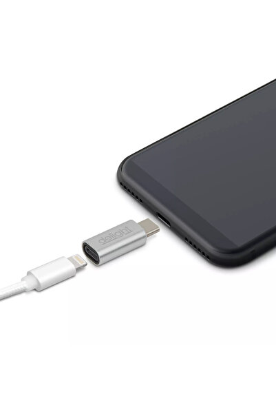 DELIGHT USB type C male adapter - iPhone lightning female silver