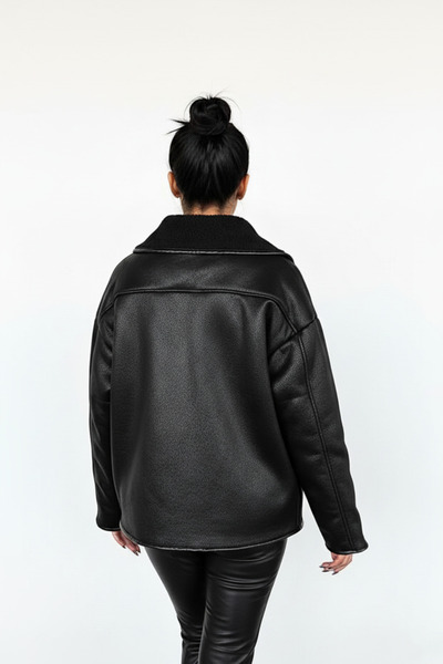 Bermody Παλτό O oversized από μαύρο σουέντ με υφή από πέτρα με εσωτερική επένδυση από βελούδο