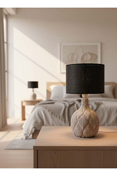 Otti Otte LightLeaves Siyah Hasır Başlıklı Modern Masa Lambası Abajur