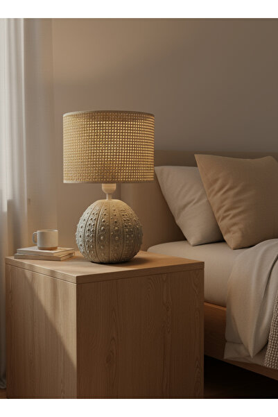 Otti Otte GrayUrchin Hasır-Beyaz Hasır Başlıklı Modern Masa Lambası Abajur