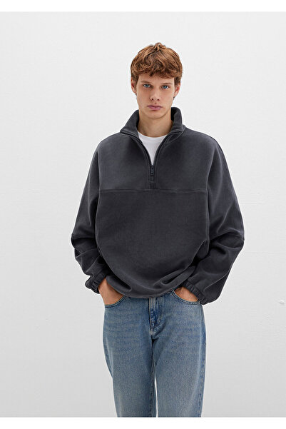 Mavi Mock Neck Anthracite Sherpa Jacket Loose Fit / Bol Relaxed Cut 0110738-80776