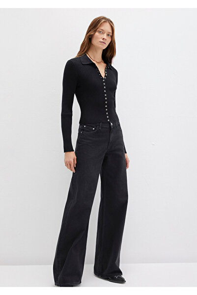 Mavi Buttoned Black Knitwear Polo 1710787-900