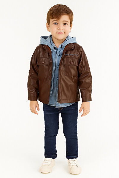 Haye Collection Deri Ceketli Kapüşonlu Gömlek Pantolonlu 3lü Erkek Takımı