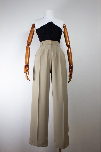 Fast Perry Yüksek Bel Pileli Palazzo Pantolon Vizon