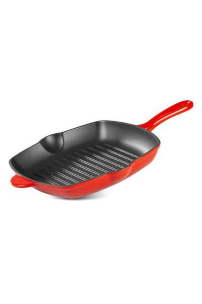 Magic Home Tigaie grill, fontă, pătrată, cu guri de scurgere, 27x27 cm,