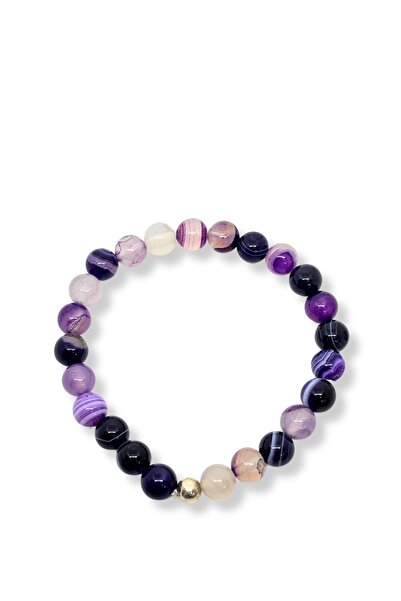 oya silver OYASILVER Sıralı Yuvarlak Doğal Ametist Taşlı Bileklik-DT