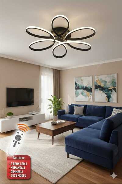 Ece Aydınlatma Luxor Siyah Kasa 3 Renkli Kumandalı,60cm,oturma Odası,yatak Od...