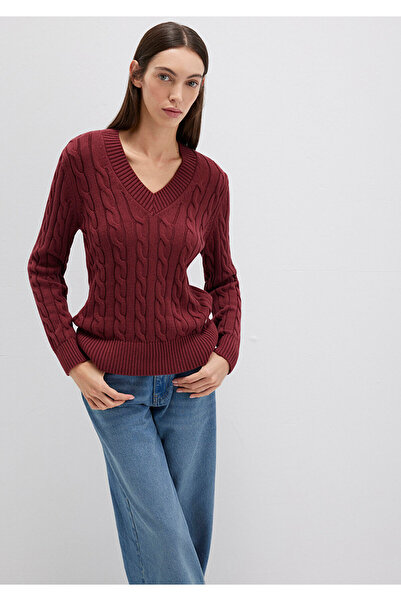 Mavi Silk Blend V-Neck Burgundy Sweater Slim Fit / Slim Fit 1710720-85493