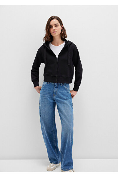 Mavi Hooded Black Basic Crop Sweatshirt 1S10388-900