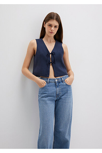 Mavi Lace-Up Navy Blue Blouse 1211200-82318