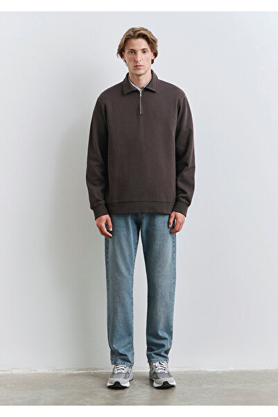 Mavi Polo Neck Half Zip Brown Sweatshirt 0S10414-70219