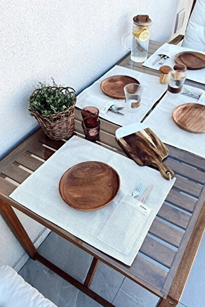 KaiHome 6-piece Raw Linen - American Serving/supla 100% with Spoon Holder Detail
