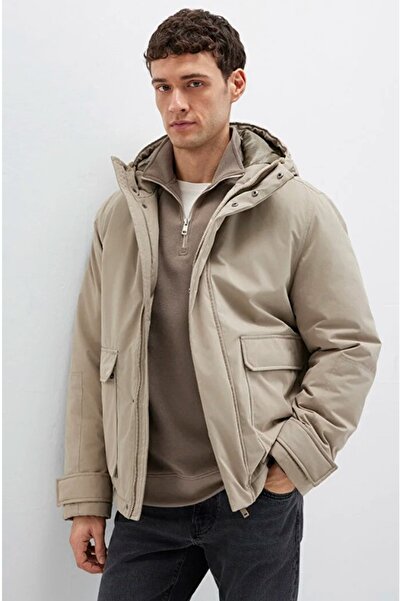 Mavi 0110657-70355 Pocket Detailed Hooded Men's Coat Beige