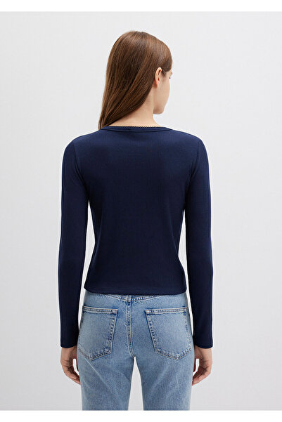 Mavi Button Detailed Navy Blue Long Sleeve T-Shirt Fitted / Bodycon Cut 1613330-82318